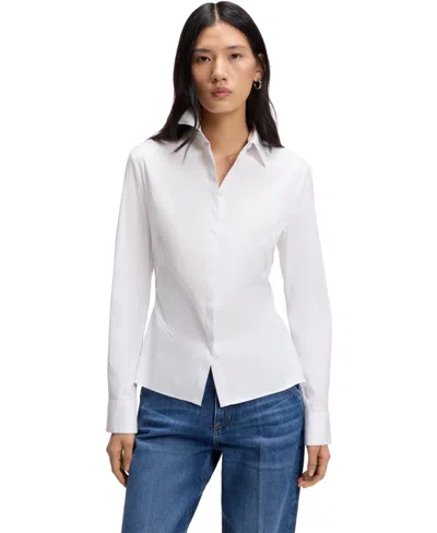 Hugo Boss Boss By  Women's Cotton-blend Poplin Slim-fit Blouse In White