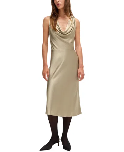 Hugo Boss Cowl-neck Dress In Fluent Satin With Cowl Neckline In Open Beige