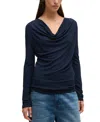 Hugo Boss Boss Eseyana Drape Neck Knit Top In Dark Blue