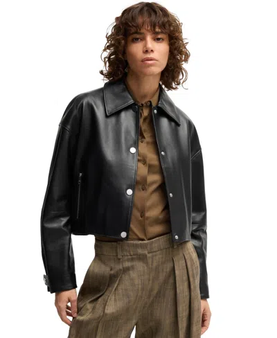 Hugo Boss Boss By  Women's Cropped Leather Jacket In Black