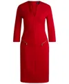 Hugo Boss V-neck Dress With Zipped Pockets And Cropped Sleeves In Bright Red