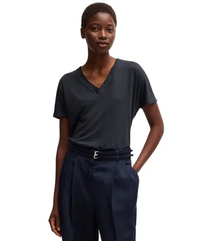Hugo Boss Boss By  Women's Double B Monogram V-neck T-shirt In Dark Blue