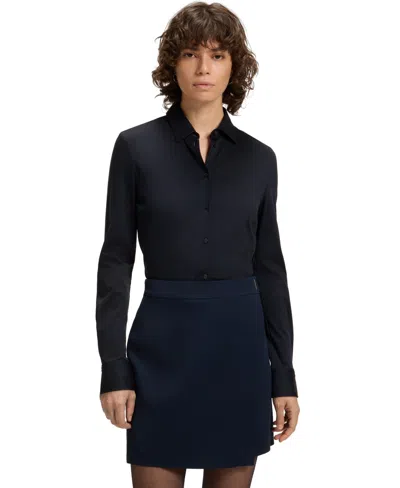 Hugo Boss Boss By  Women's Extra-slim-fit Cotton-jersey Blouse In Blue
