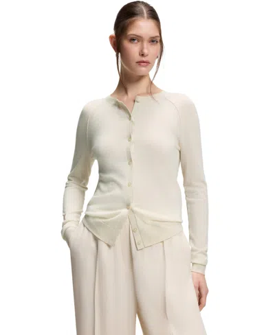 Hugo Boss Boss By  Women's Extra-fine Merino Wool Button-up Cardigan Sweater In White