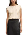 Hugo Boss Fitted Sleeveless Blouse In Stretch Silk With Concealed Placket In Tan