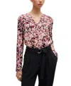 Hugo Boss Floral-print Blouse In Satin With Notch Neckline In Open Miscellaneous