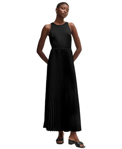 Hugo Boss Boss By  Women's Hammered Satin Plisse Maxi Dress In Black