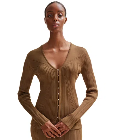 HUGO BOSS BOSS BY HUGO BOSS WOMEN'S HOOK-CLOSURE RIBBED CARDIGAN