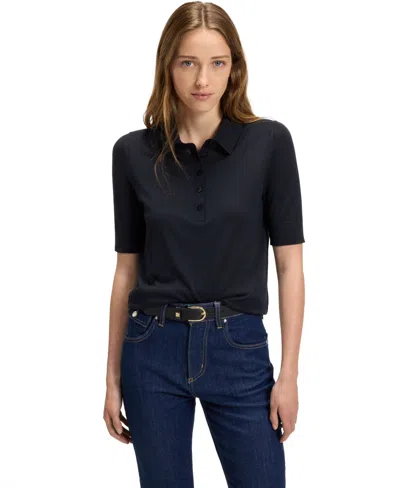 Hugo Boss Boss By  Women's Knit Virgin-wool Polo Sweater In Blue