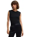 Hugo Boss Boss By  Women's Knitted Structure V-neck Top In Dark Blue