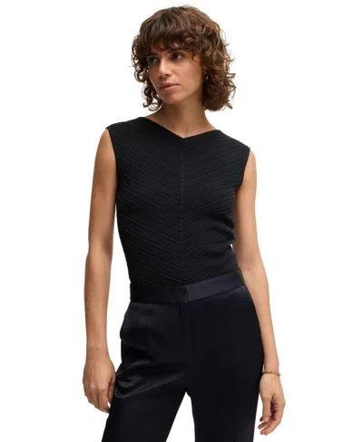 Hugo Boss Boss By  Women's Knitted Structure V-neck Top In Dark Blue