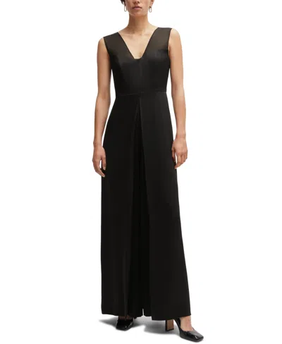 Hugo Boss Jumpsuit In Lustrous Fabric With Layered Effect In Black