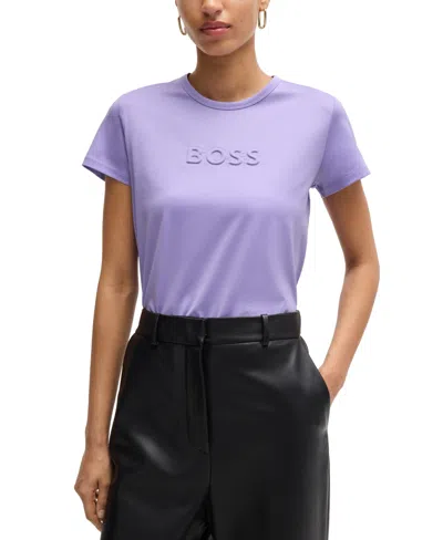 Hugo Boss Mercerized-cotton T-shirt With Logo Detail In Purple
