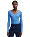 Hugo Boss Boss By  Women's Long-sleeved V-neck Top In Open Blue
