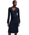 Hugo Boss Boss By  Women's Lustrous Ribbed Wrap Dress In Dark Blue