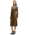 Hugo Boss Wrap Dress In Lustrous Ribbed Jersey In Open Brown
