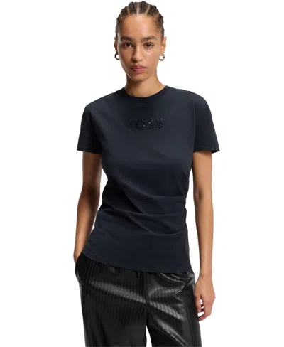 Hugo Boss Boss By  Women's Mercerised Cotton Slim-fit T-shirt In Blue
