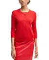 Hugo Boss Boss By  Women's Merino Wool Henley Sweater In Bright Red
