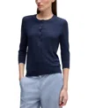 Hugo Boss Henley-neck Sweater In Merino Wool In Dark Blue