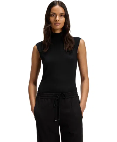 Hugo Boss Boss By  Women's Merino Wool Mock Neck Sleeveless Top In Black