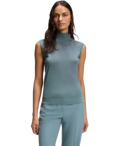 Hugo Boss Boss By  Women's Merino Wool Mock Neck Sleeveless Top In Blue