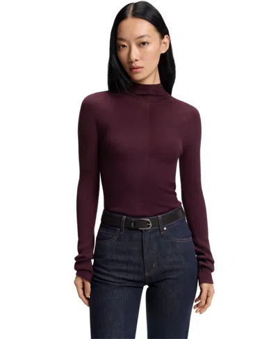 Hugo Boss Boss By  Women's Merino Wool Mock-neck Sweater In Burgundy