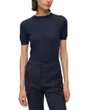 Hugo Boss Boss By  Women's Merino Wool Short-sleeved Sweater In Dark Blue