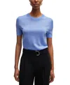 Hugo Boss Short-sleeved Sweater In Merino Wool In Open Blue