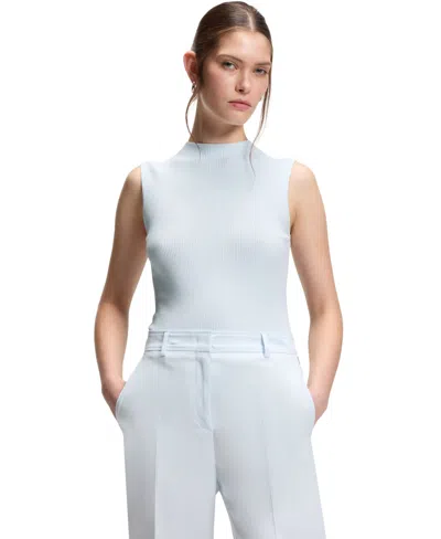 Hugo Boss Boss By  Women's Mock Neckline Ribbed-knit Top In Blue