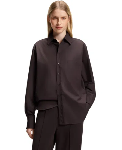 Hugo Boss Boss By  Women's Oversized-fit Point Collar Blouse In Brown