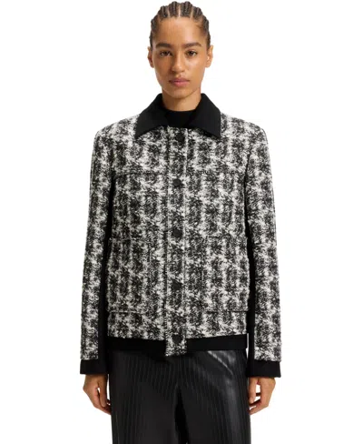 Hugo Boss Regular-fit Blazer In Patterned Feather Tweed In Black