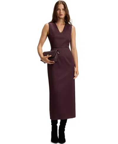 Hugo Boss Boss Drumialdan Virgin Wool Midi Sheath Dress In Burgundy