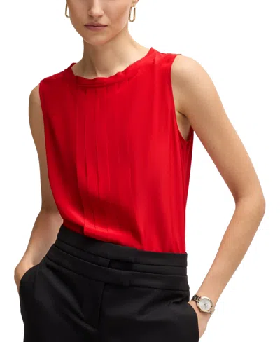 Hugo Boss Boss By  Women's Pleat-front Sleeveless Blouse In Bright Red
