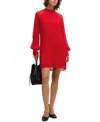 Hugo Boss Boss Dolumi Long Sleeve Shift Dress In Bright Red