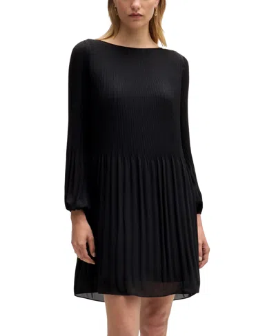 Hugo Boss Boss By  Women's Plisse Pleats Regular-fit Crew-neck Dress In Black