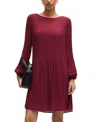 Hugo Boss Boss By  Women's Plisse Pleats Regular-fit Crew-neck Dress In Dark Red