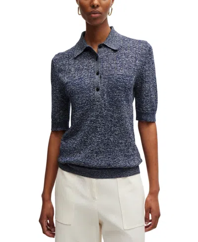 Hugo Boss Boss By  Women's Polo Collar Linen-blend Sweater In Open