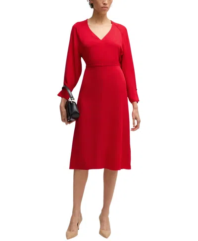 HUGO BOSS BOSS BY HUGO BOSS WOMEN'S RELAXED-FIT V-NECK DRESS