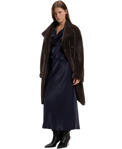 Hugo Boss Boss By  Women's Relaxed-fit Stand Collar Teddy Coat In Brown