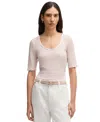 Hugo Boss Boss By  Women's Ribbed Scoop-neck T-shirt In Open Pink