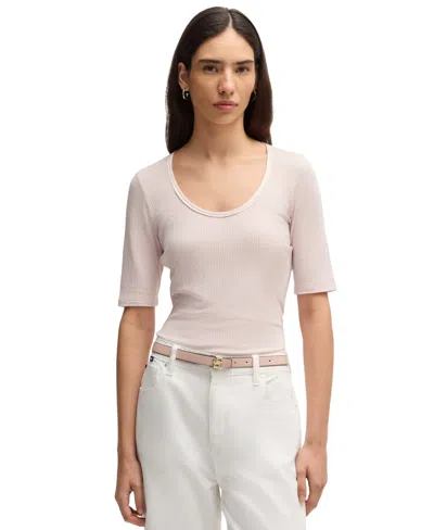 Hugo Boss Boss By  Women's Ribbed Scoop-neck T-shirt In Open Pink