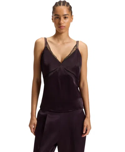 Hugo Boss Boss By  Women's Satin Lace Trim Camisole Top In Purple