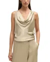 Hugo Boss Satin Relaxed-fit Blouse With Cowl Neckline In Open Beige