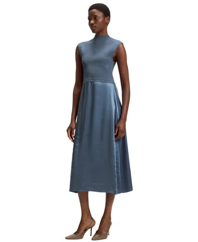 Hugo Boss Boss By  Women's Satin Skirt Knitted Dress In Blue