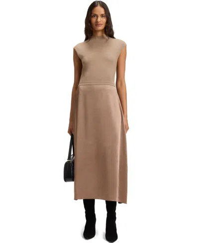 Hugo Boss Boss By  Women's Satin Skirt Knitted Dress In Brown