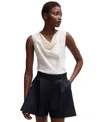 Hugo Boss Boss Belidina Drape Neck Sleeveless Stretch Silk Top In Open White