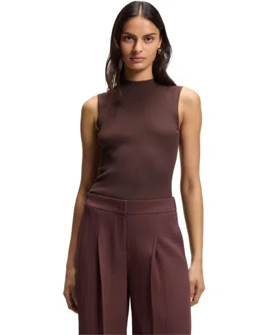 Hugo Boss Boss By  Women's Sleeveless Mock-neck Top In Brown
