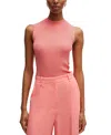Hugo Boss Sleeveless Mock-neck Top With Ribbed Structure In Open Pink