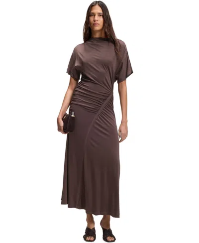 Hugo Boss Gathered-detail Dress In A Slim Fit In Brown