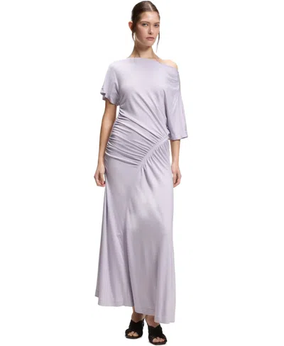 Hugo Boss Boss Ecaren Ruched Jersey Dress In Purple